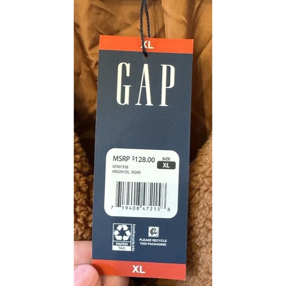 GAP Ladies Sherpa Jacket Brown X Large XL Button Closure Pockets Lined - Picture 6 of 14